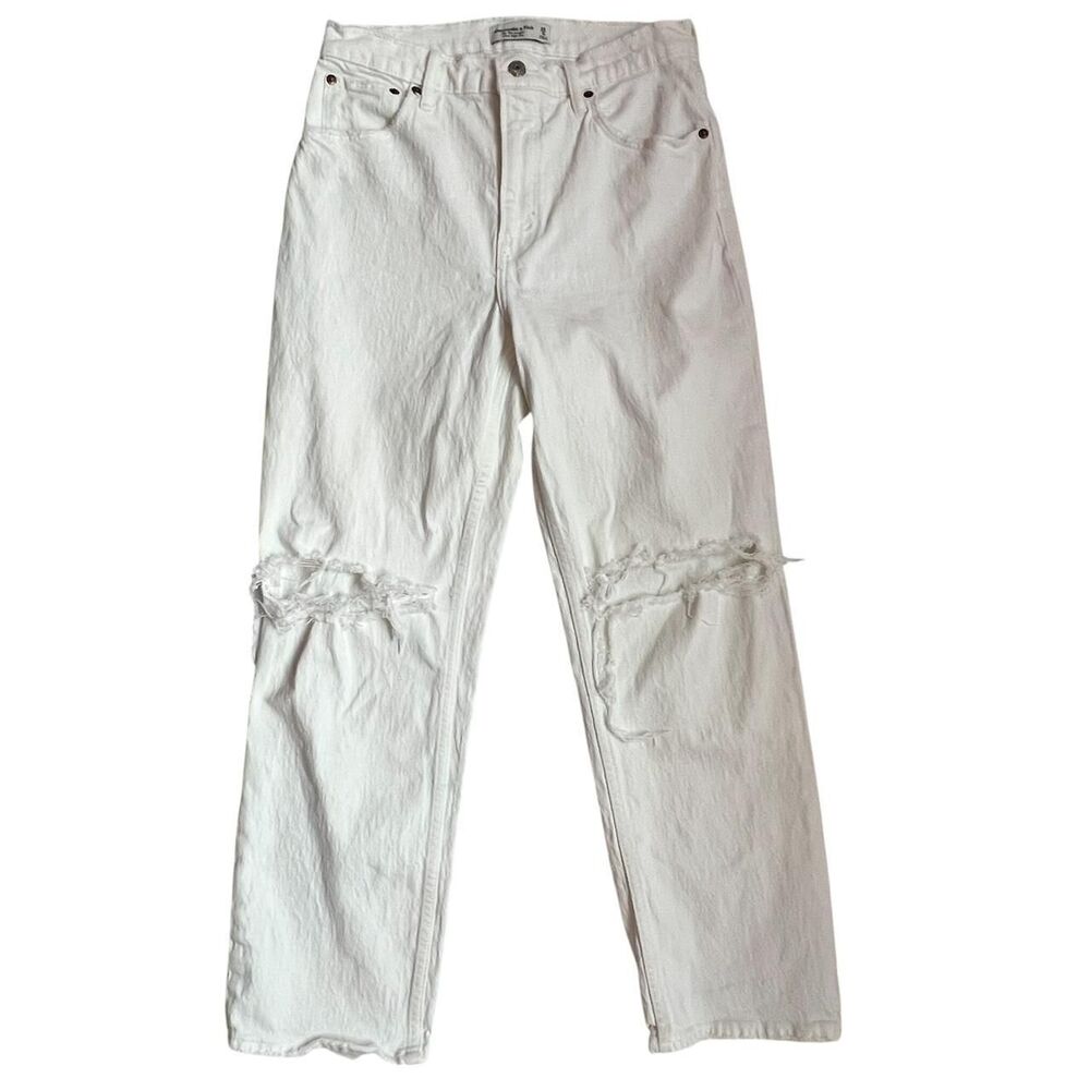 Abercrombie & Fitch White Ripped 90’s Straight Ultra High Rise Jeans